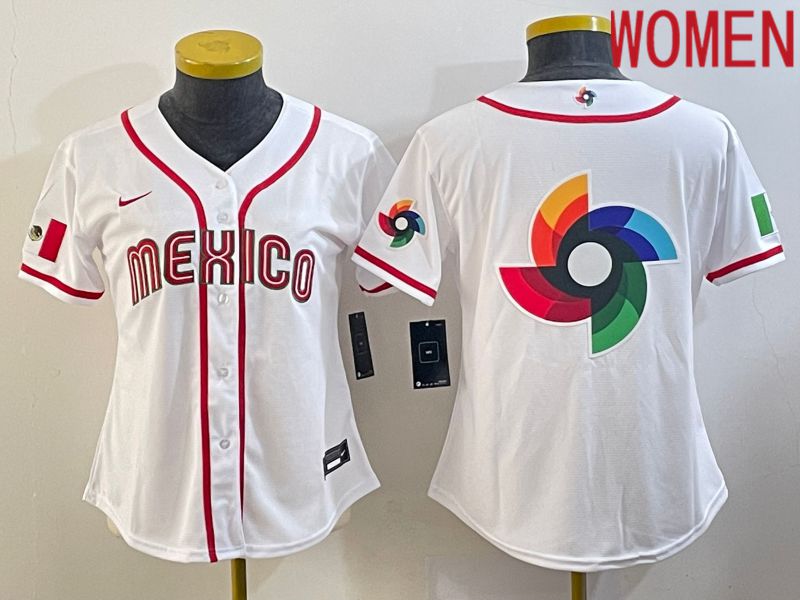 Women 2023 World Cub Mexico Blank White Nike MLB Jersey15->women mlb jersey->Women Jersey